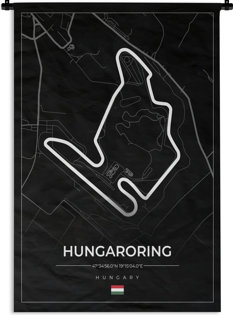 MuchoWow Wandteppich Wandbehang F1 - Ungarn - Auto - Rennstrecke - Hungaroring - Schwarz 120x180 cm Tapisserie Dekoration Wandtuch - Schlafzimmer...