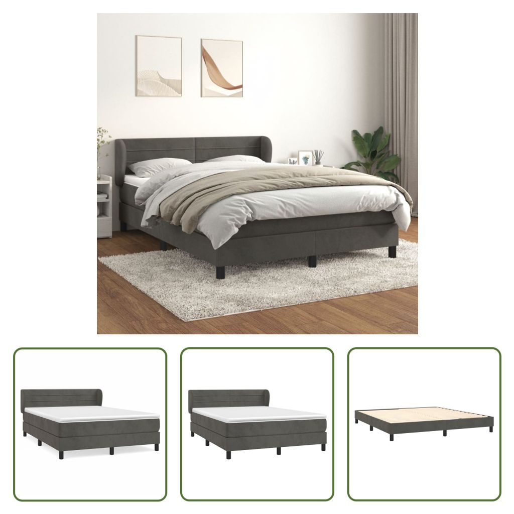 The Living Store Boxspringbett mit Matratze Dunkelgrau 180x200 cm Samt