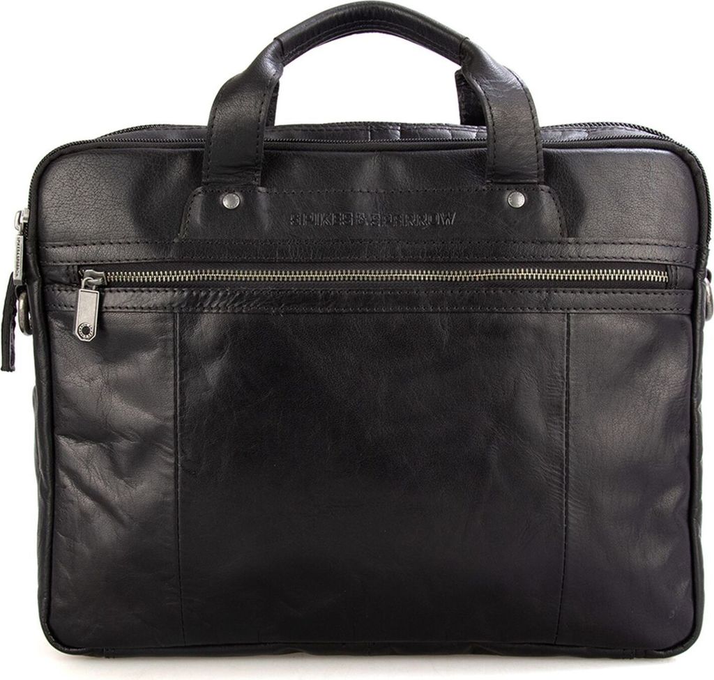 SPIKES & SPARROW Leder Businesstasche Schultertasche mit Laptopfach Bronco Business Bag Black schwarz