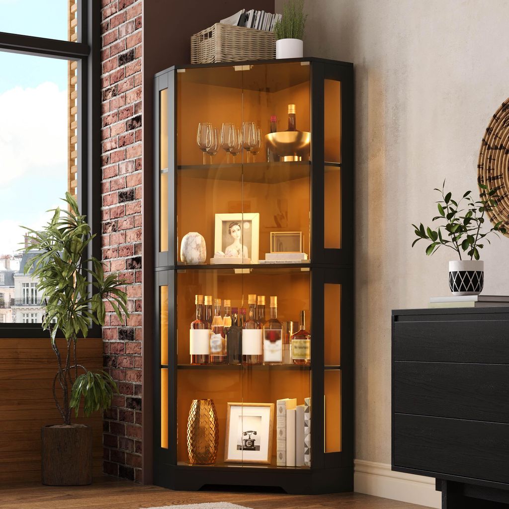 MODFU Eck-Glasvitrine mit LED,4-stufiger Standvitrine,165 Produktbild 