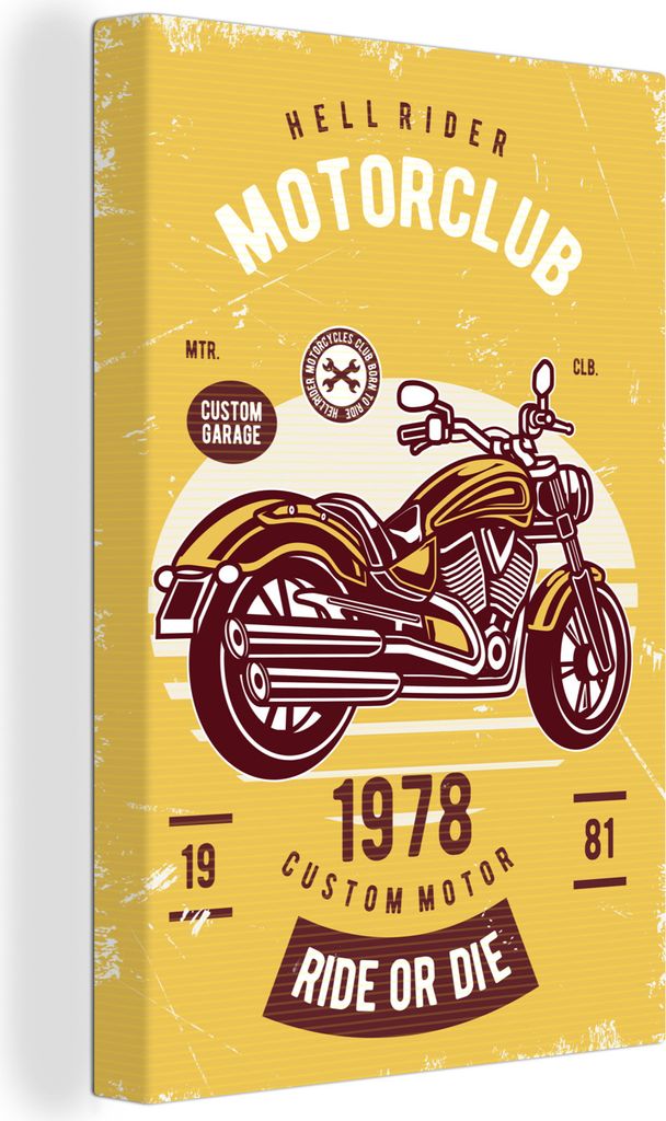 OneMillionCanvasses - Leinwandbilder - 90x140 cm, Motorrad - Vintage - Zeichnung - Zitat, Wandbilder Kunstdruck Wanddekoration - Wandschmucke - S...