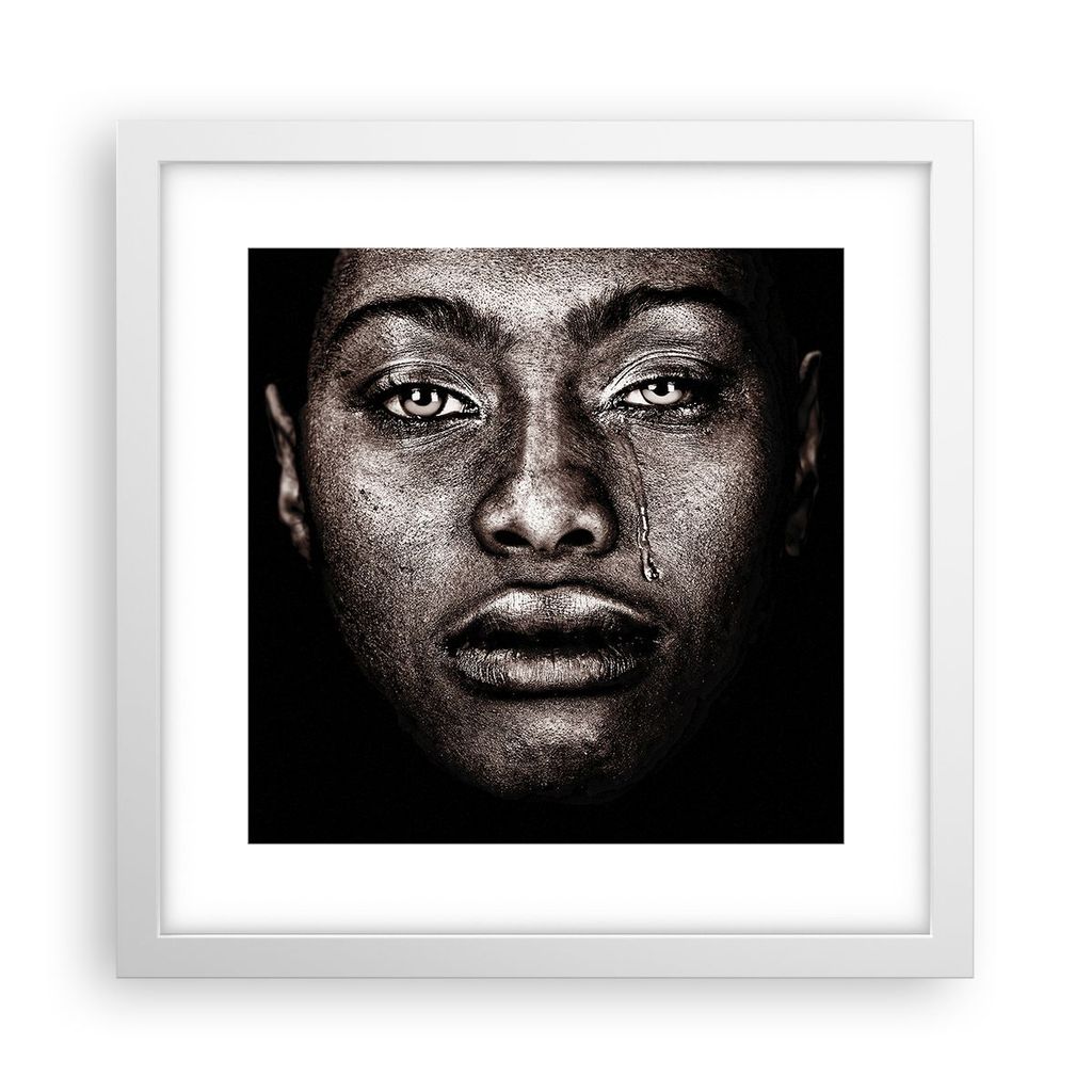 Gerahmtes Poster - Weißer Rahmen - Schwarz Porträt Träne - 30x30 cm - Wand Bild - Wanddeko - Wandbilder - Kunstposter - Wandposter - Bilderrahme...