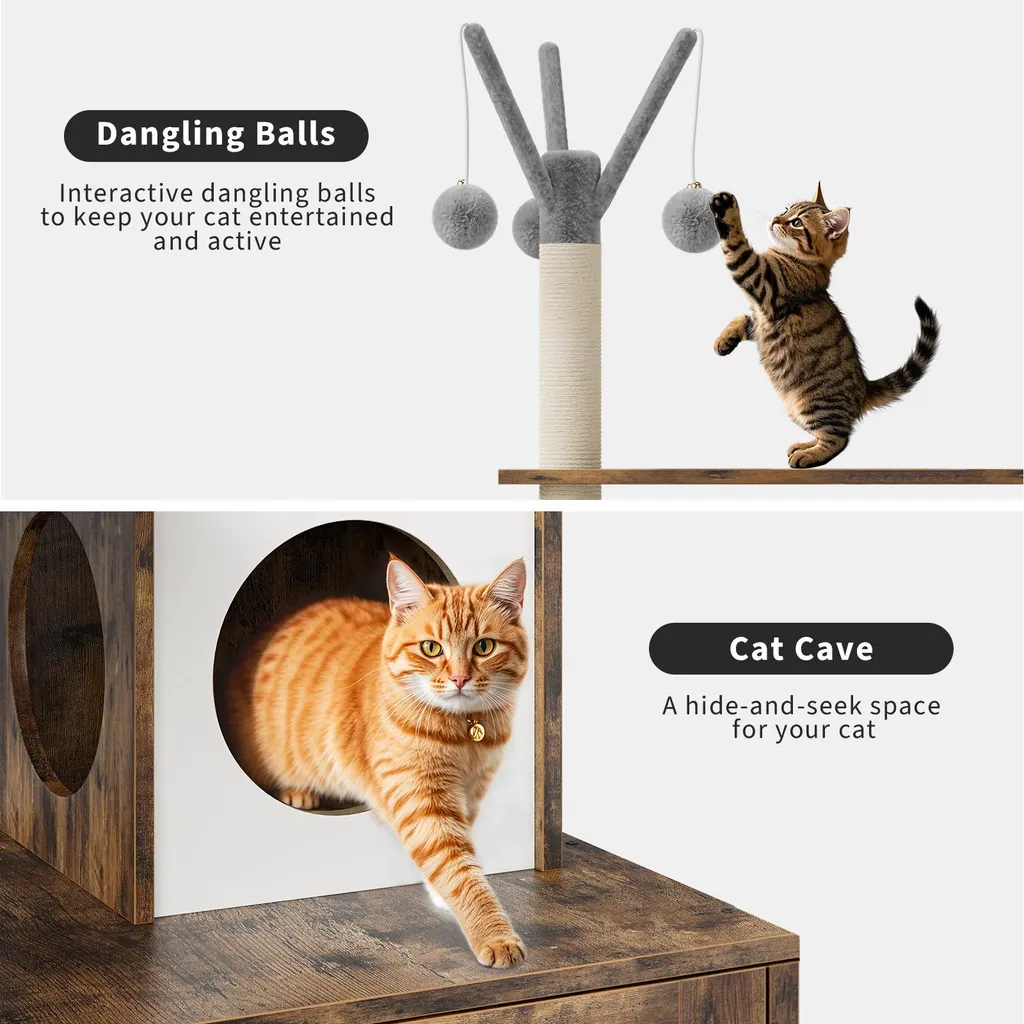 Cache litière discret et arbre à chat stable pour éviter les odeurs - 6