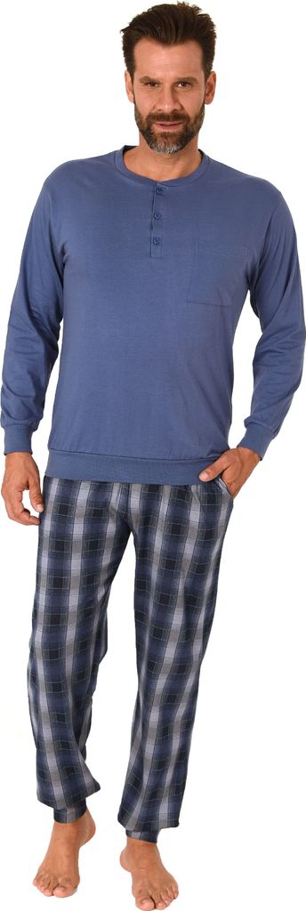 Normann Herren Schlafanzug mit Bündchen und karierter Jersey Hose - auch in Übergrössen ; marine , 48