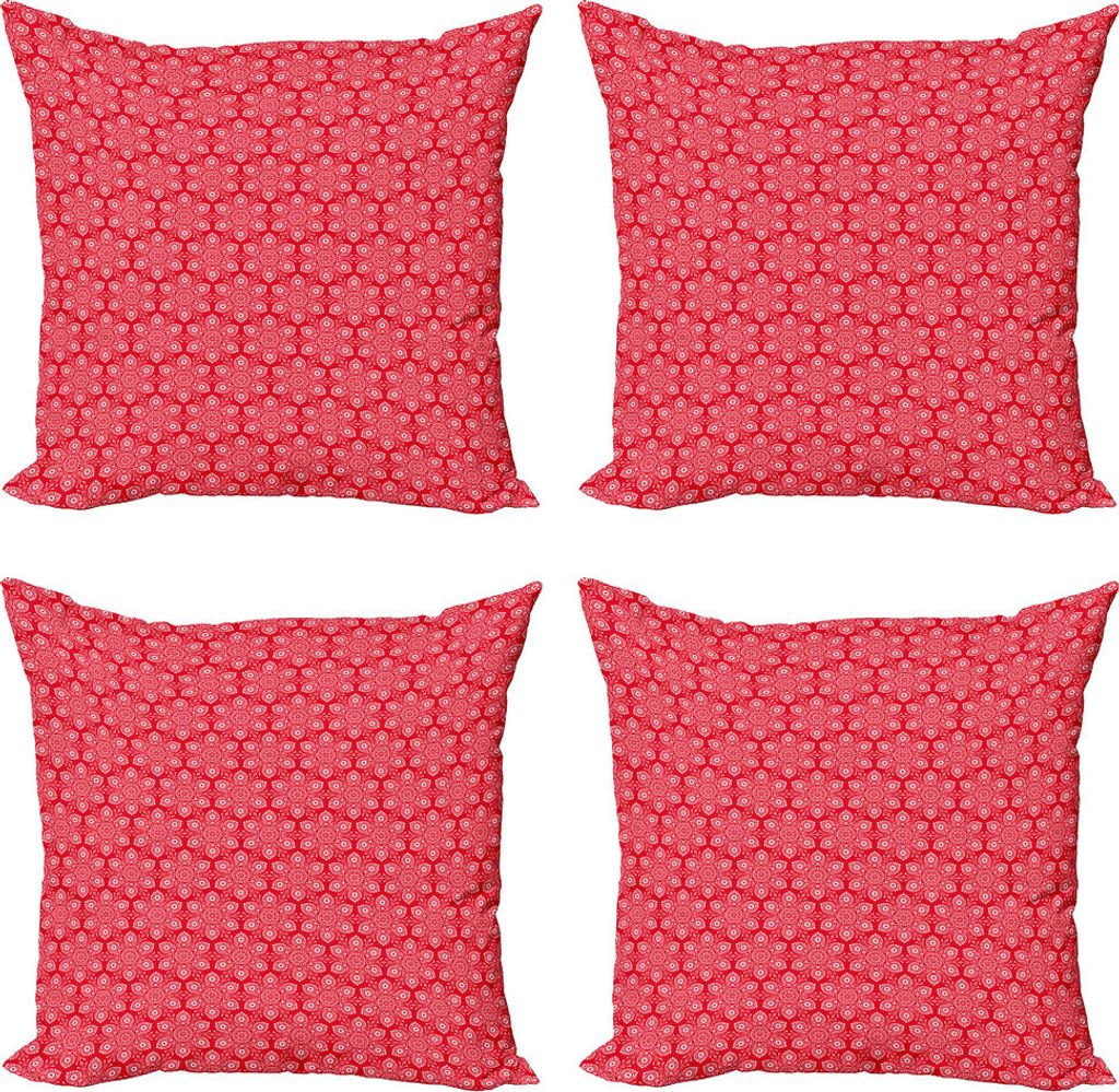 ABAKUHAUS Weihnachten Kissenbezug Set (4 Stück), Snowflake Motiv mit Punkten, Moderner Doppelseitiger Digitaldruck, 45 cm x 45 cm, Dark Pink Weiß
