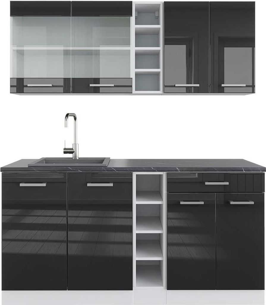 Singleküche Vicco R-Line Anthrazit Hochglanz/Weiß 160 cm , AP Anthrazit, Model 42286