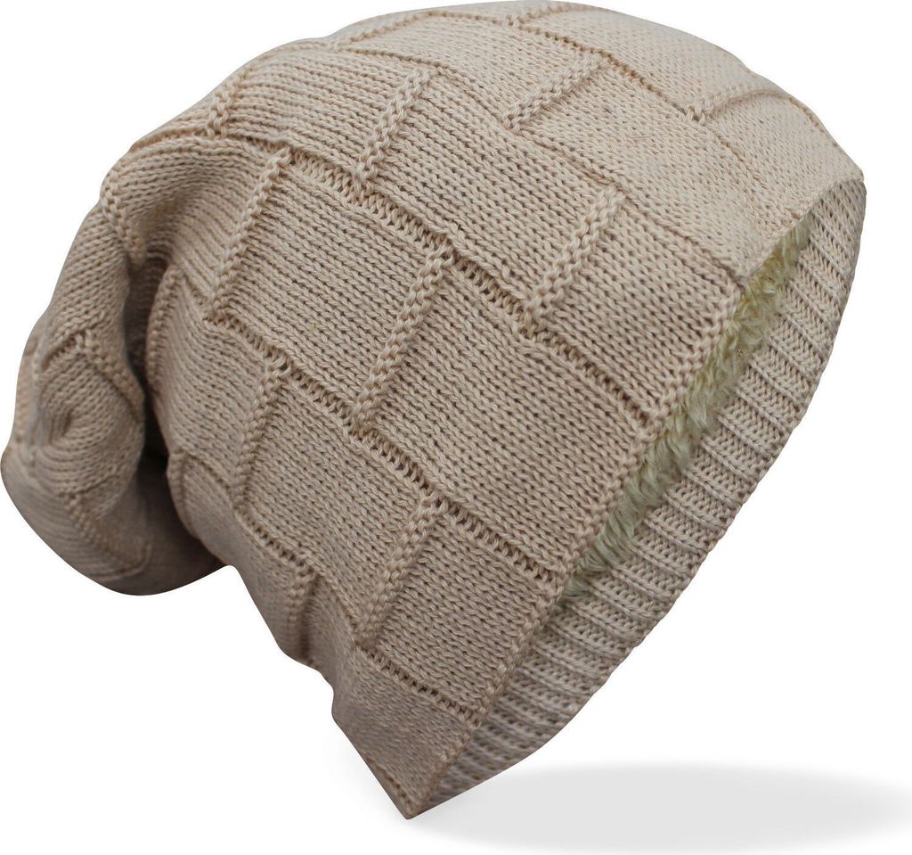 Damen Herren Strickmütze Slouch Beanie Mütze Flechtmuster Stern Wintermütze Creme Modell 2