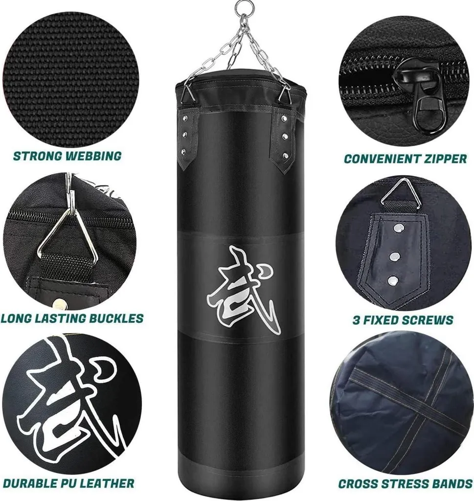 Set de Sac de Frappe Vide 100cm Noir pour Entraînement Boxe et Combat