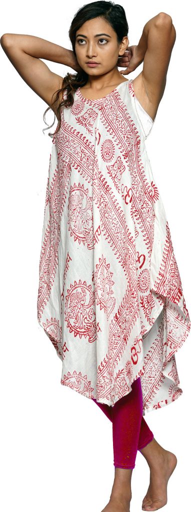 Kleid "Om" - leichtes Sommerkleid - ärmelloses Ethno Kleid aus feiner Baumwolle, weiß L/XL