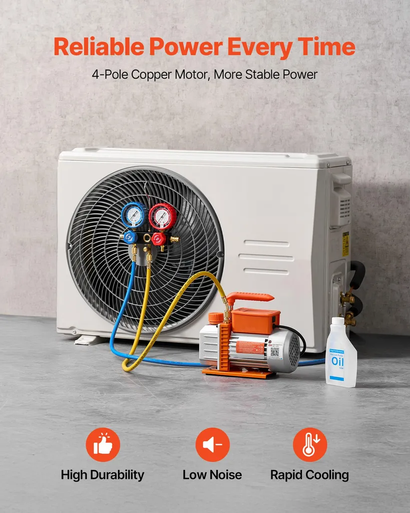 SucceBuy pompa per vuoto con manometro, 3,5 CFM 99 L/min, 180 W, pompa rotativa a palette a 1 stadio, kit pompa per vuoto per R134a, R22, R410a, R1234YF e R32, compresa la borsa per il trasporto per gli impianti di condizionamento dell'automobile - 3