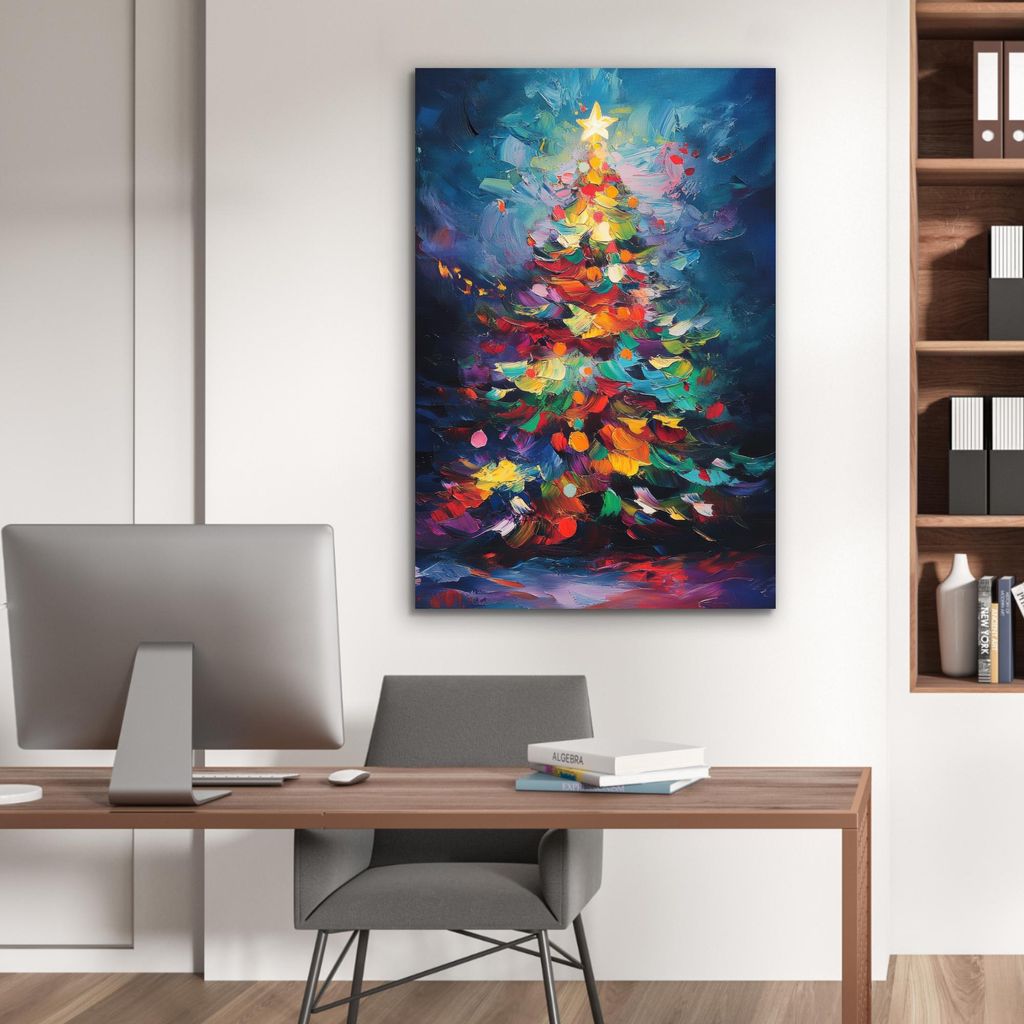 MuchoWow Wanddekoration Metall Metallbild Wandkunst 60x90 cm Weihnachtsbaum - Weihnachten - Abstrakt - Farbenfroh MuchoWow Aluminium Gemälde - Wan...