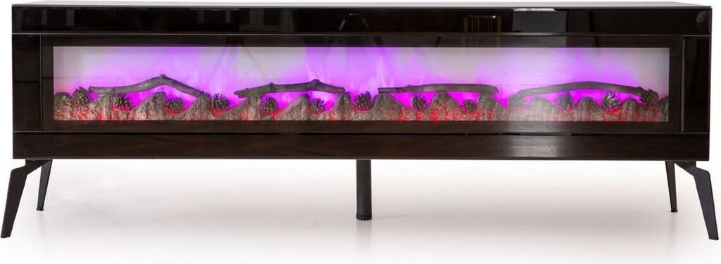 Casa Padrino Luxus TV Schrank mit LED Elektrokamin und Fernbedienung Schwarz 180 cm