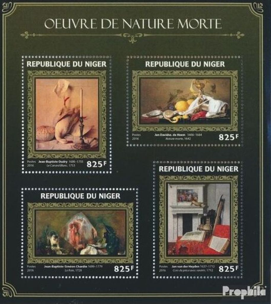 Briefmarken Niger 2016 Mi 4377-4380 Kleinbogen (kompl. Ausg.) postfrisch Stillleben-Kunst