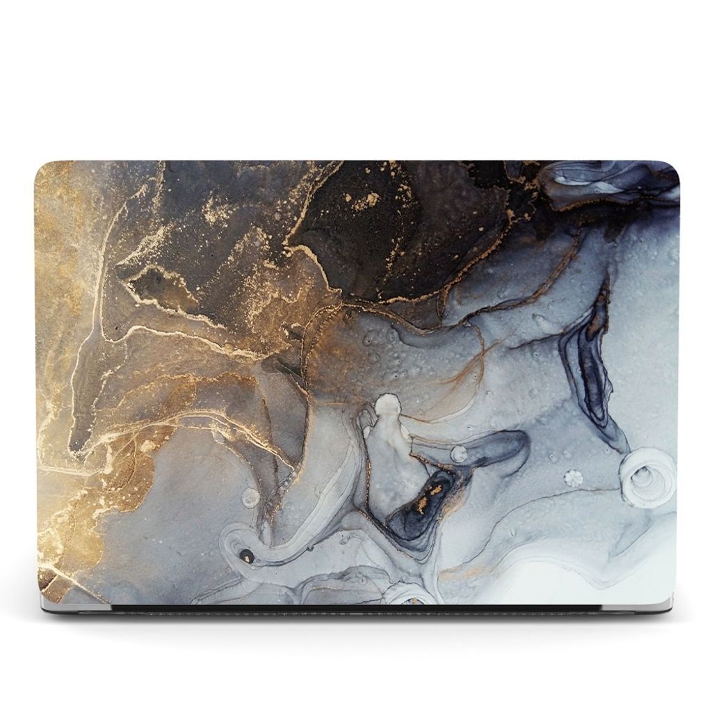 Schutzhülle für Apple MacBook Air 15 (2025-2023) M4 M3 M2 2-Teilig Hartcase Schutz Etui Tasche Hülle A3114 A2941 A3241 - Schwarz/Gold Marmoriert