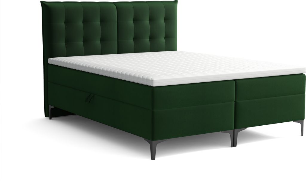 Emoebel24 Boxspringbett mit Topper und 2 Bettkasten, Polsterbett, Doppelbett 180x200 cm Enjoy Grün