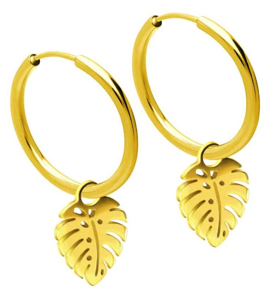 Chirurgenstahl Ohrclicker Creolen PALMENBLATT Gold Innendurchmesser: 14mm + Designstärke: 1,6mm