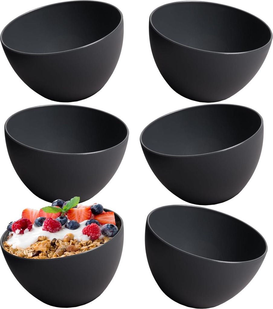 Ramen Bowl Müsli-Schalen Set von 6 Stück unzerbrechlich 750 ml Dessertschalen Suppenschalen - Kunststoff - Anthrazit Schwarz