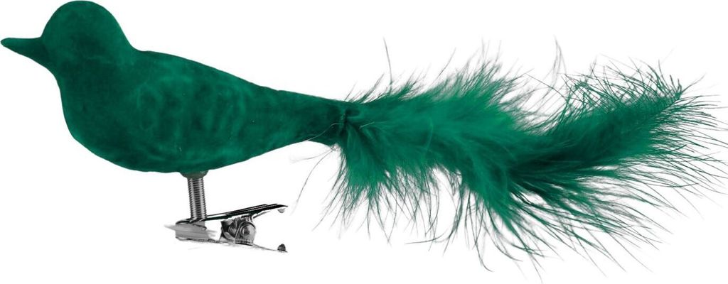 Glas-Weihnachtsbaumschmuck Vogel 2er-Set mit weichem Samtbezug Weihnachtsdeko, Farbe:grün