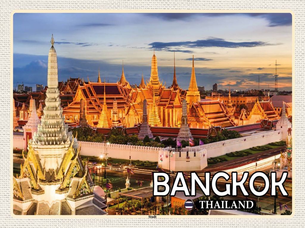vianmo Holzschild 30x40 cm Bangkok Thailand Tempel Sonnenuntergang Bildmotiv Reisemotiv Abenteuer Reisen