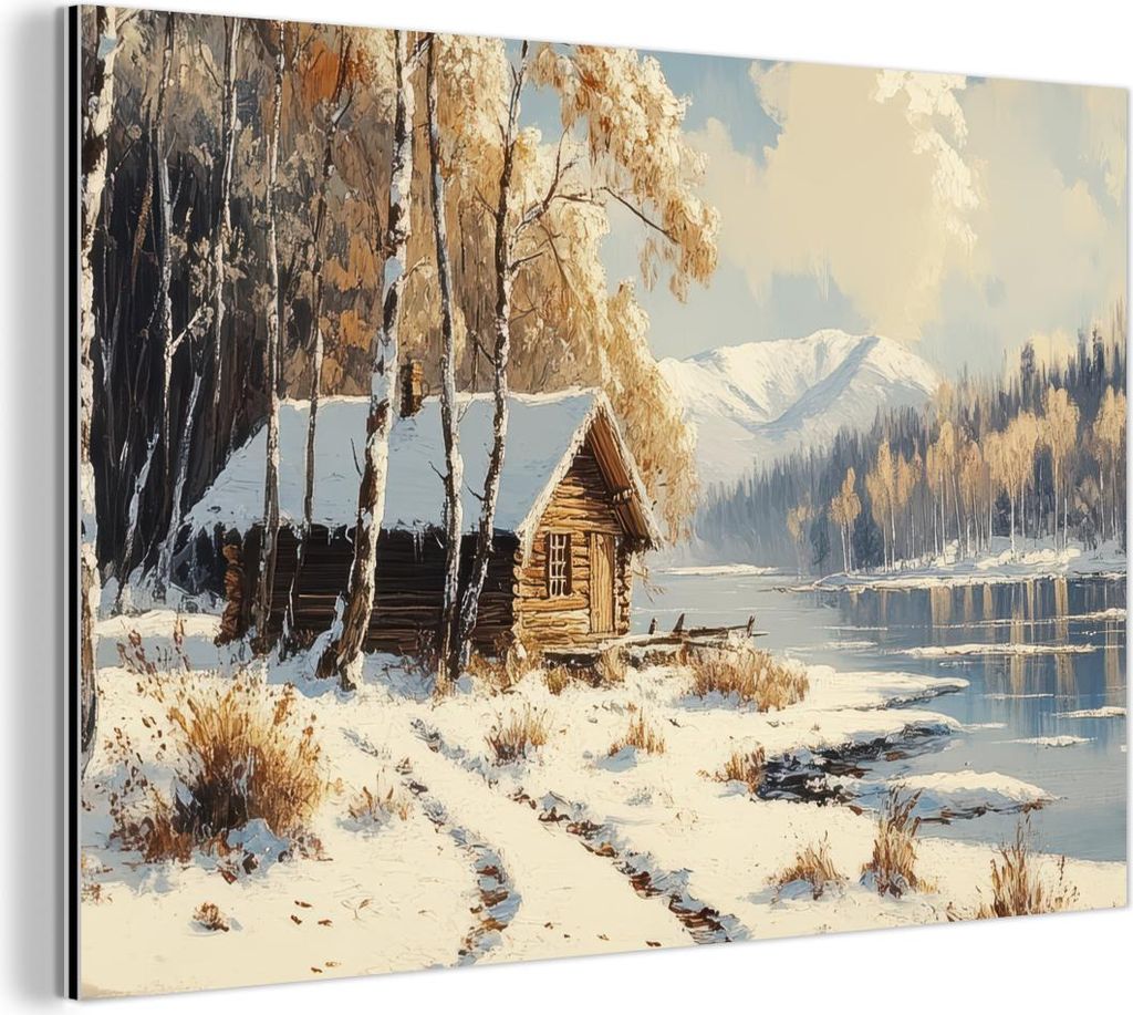 MuchoWow Wanddekoration Metall Metallbild Wandkunst 60x40 cm Winter - Schnee - Zuhause - Natur MuchoWow Aluminium Gemälde - Gemälder