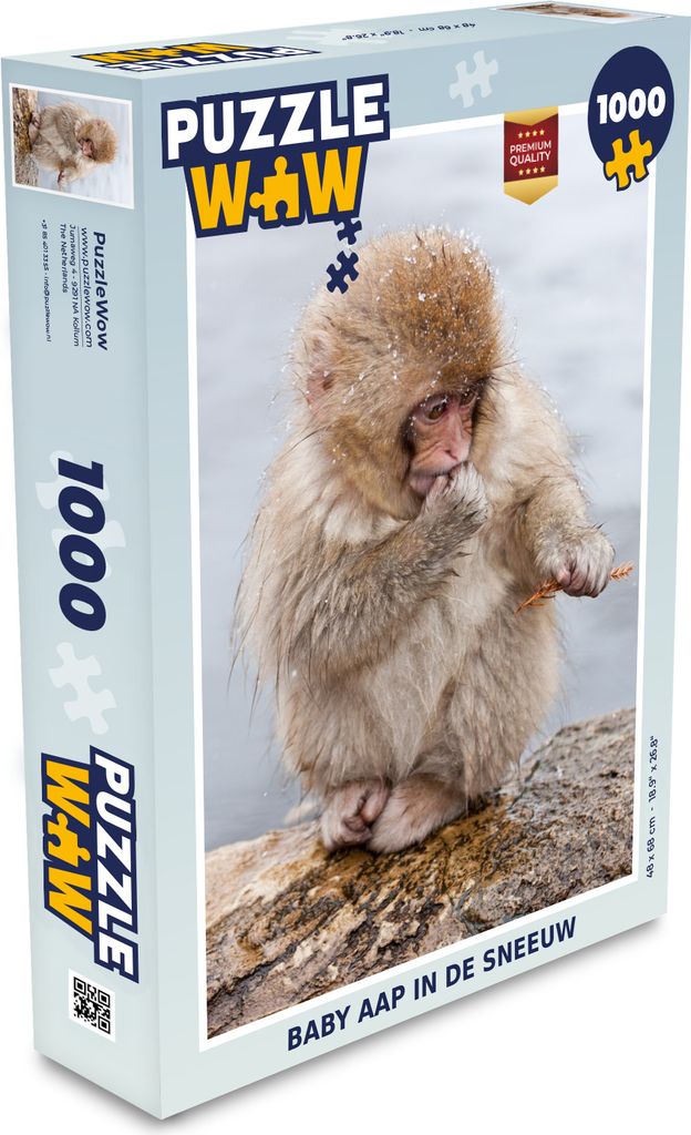 MuchoWow Puzzle 1000 Teile Baby-Affe im Schnee - Jungen - Mädchen - Kinder - Spielzeug - Alt und Jung - Spiele - Puzzeln