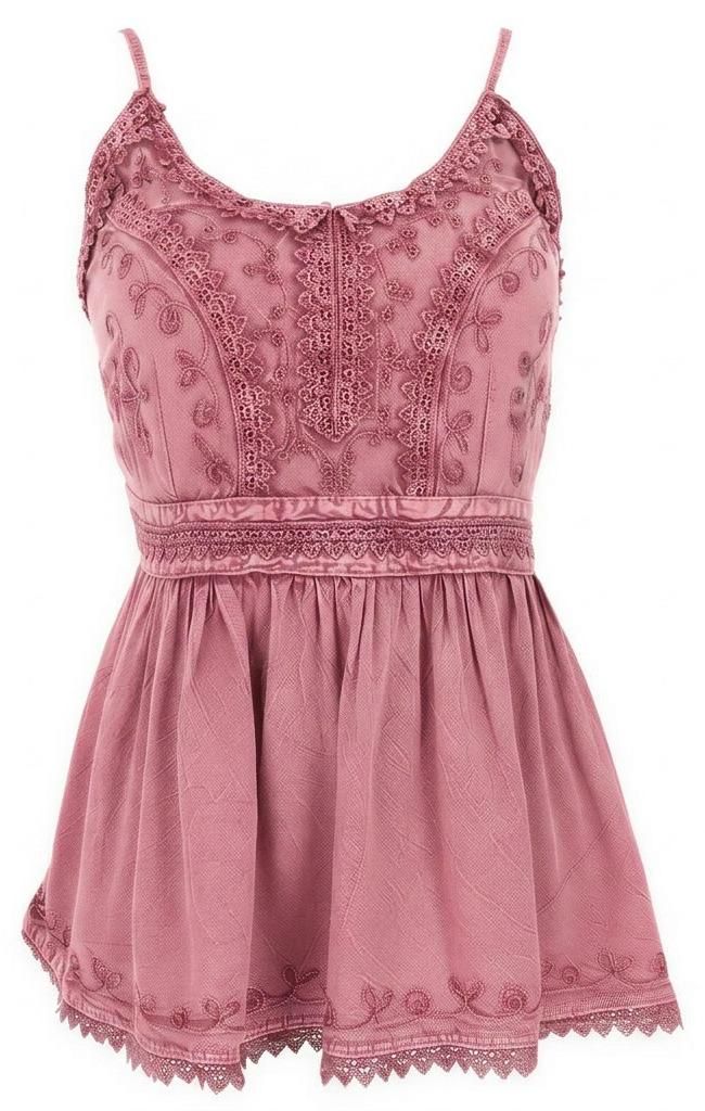 Besticktes Top Boho Chic, Lockeres Sommertop - Pink, Damen, Viskose, Tops & T-Shirts