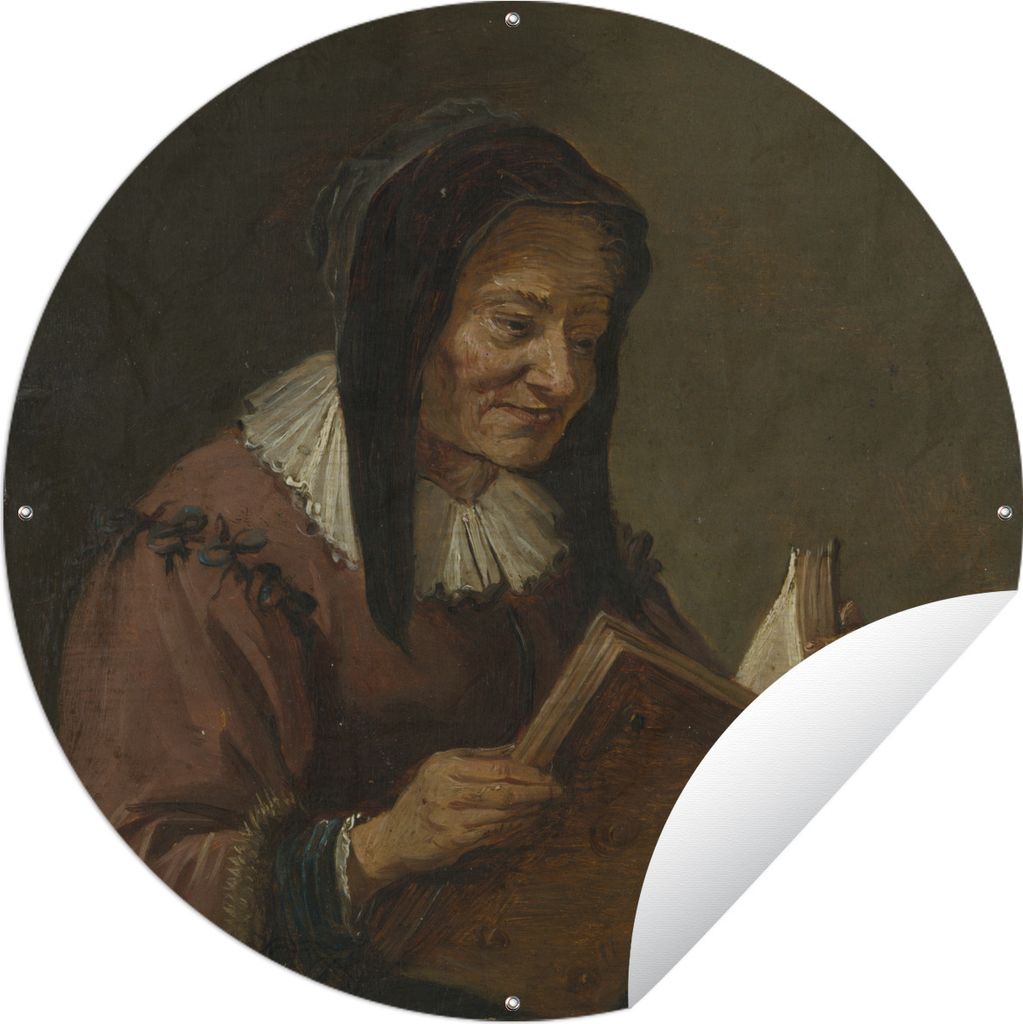 MuchoWow Gartenposter Outdoor-Poster Rund Eine lesende alte Frau - David Teniers der Jüngere Ø 120 cm Gartendeko Rundes Poster draußen