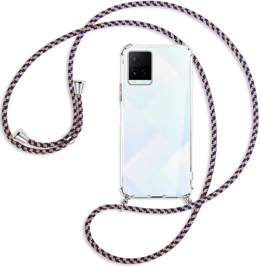 Handykette Backcover-Schutzhülle mit Band (Metall silberfarben) für vivo Y21s (6.51''), Y33s - blau+beige