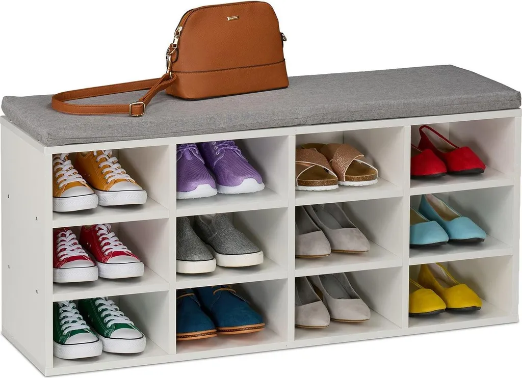 Banc à chaussures avec coussin gris et 10 compartiments de rangement - 7