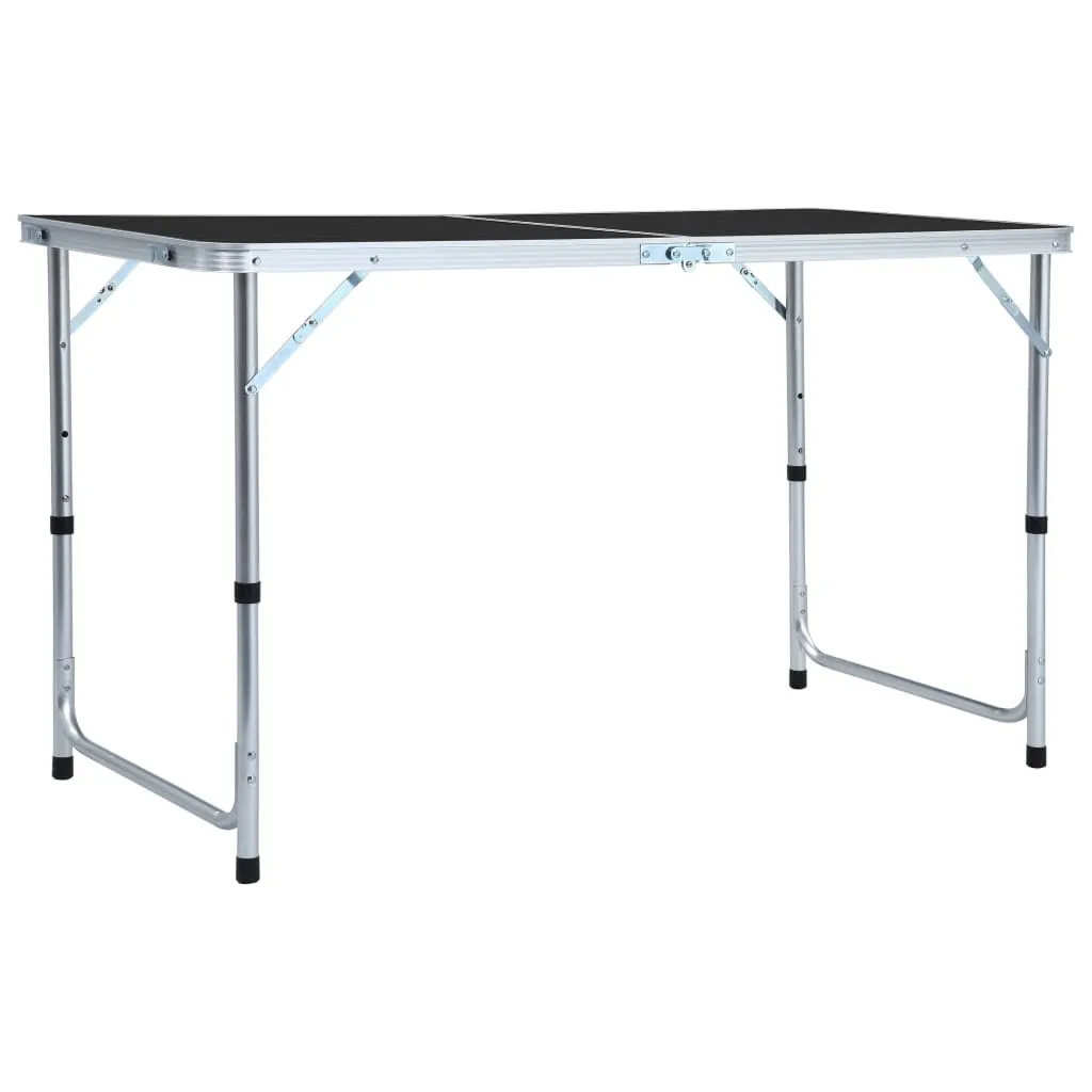 Table de camping 120x60 cm en aluminium gris léger et pliable