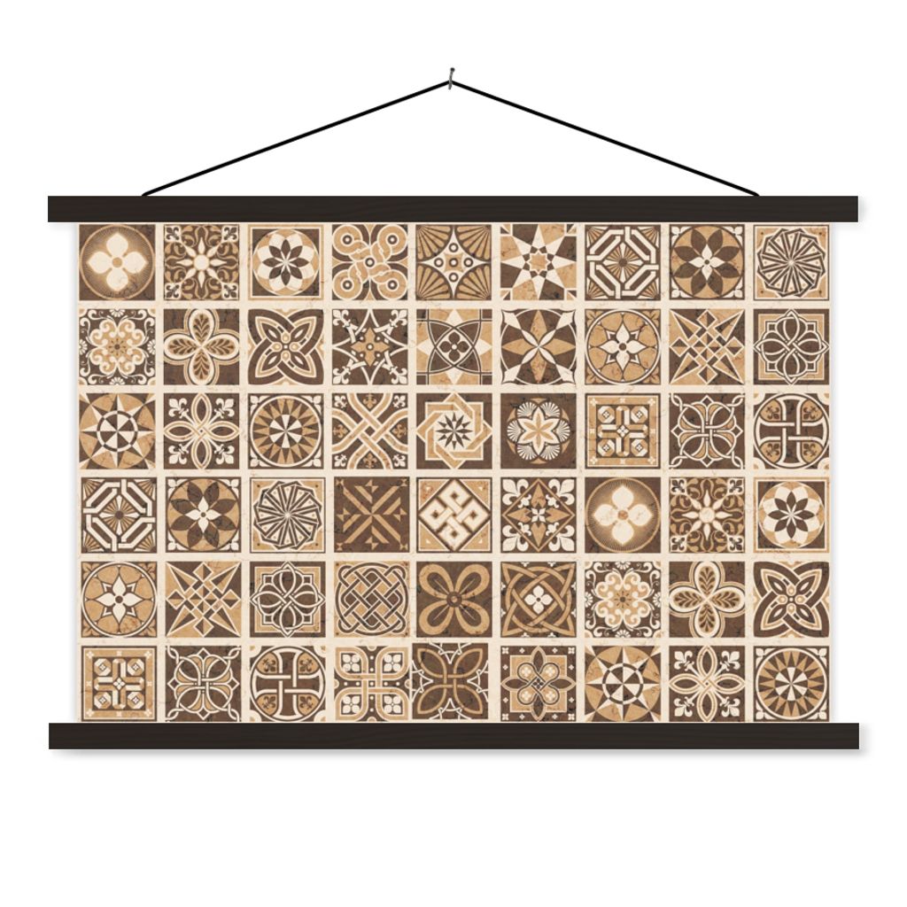 MuchoWow Textilposter Design - Blumen - Braun - Natur - Vintage 150x100 cm mit schwarzem Rahmen - Schlafzimmer