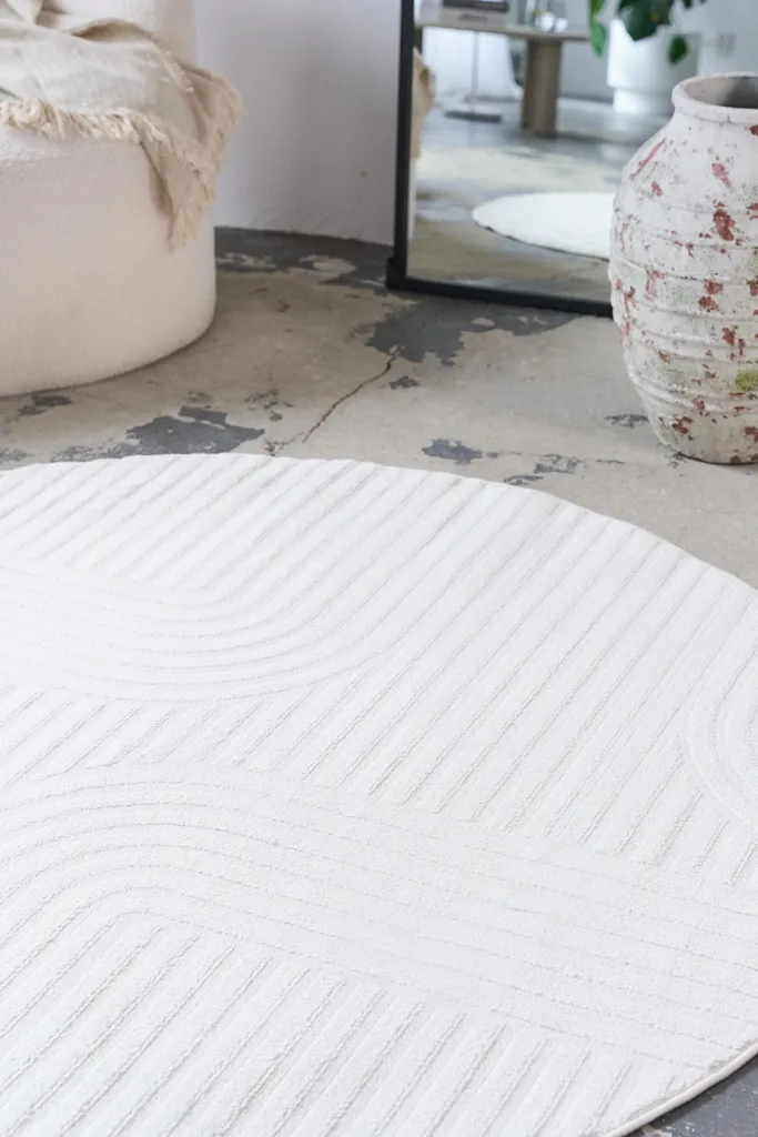 Tapis Blanc Rond 100cm Design HYGGE Soft Touch pour Décoration Moderne - 4