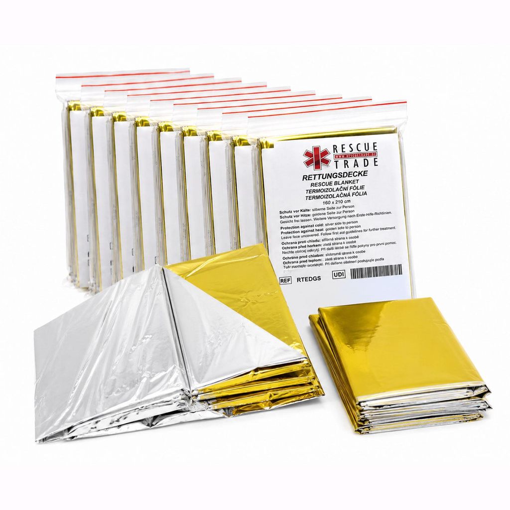 Notfall Rettungsdecke Gold Silber 10 Stück – Rettungsdecke Produktbild 