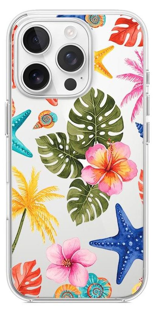 Flexible Hülle für das iPhone 15 Pro, TPU Silikon transparent, Tropische Pflanzen