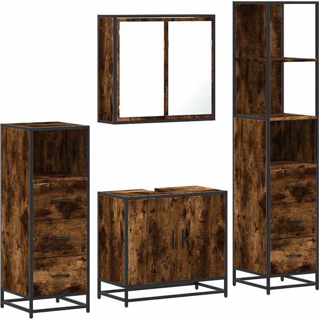 Best Möbel 4-tlg. Badmöbel-Set - Badezimmerschrank - Räuchereiche Holzwerkstoff - Badezimmer A3301247