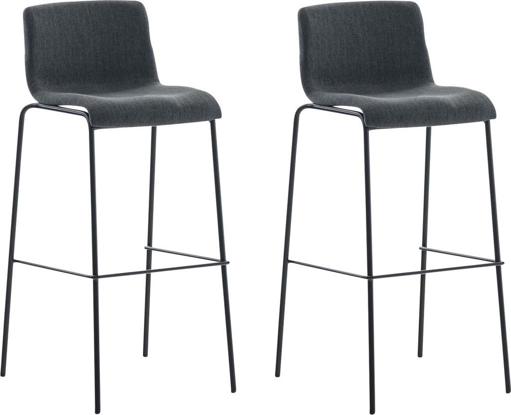 TPFLiving 2er Set Barhocker Hope 4-Fuß Gestell schwarz Stoff Dunkelgrau