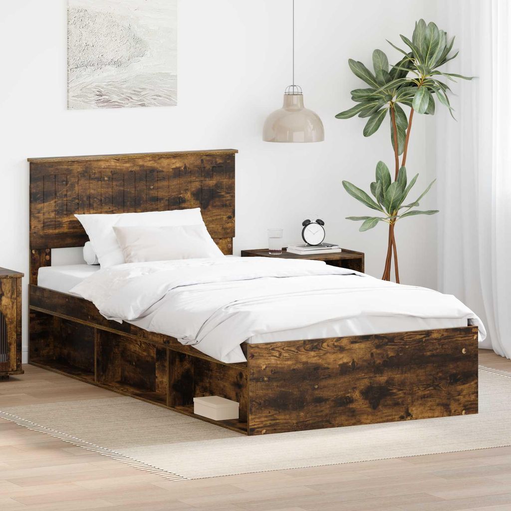Maison Exclusive - Bettrahmen Geräucherte Eiche 100 x 200 cm Massives Kiefernholz
