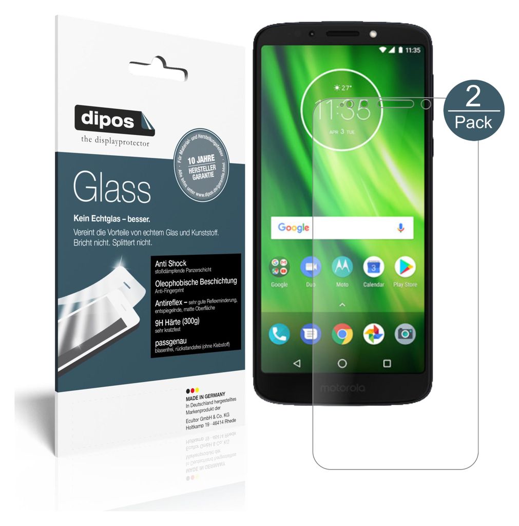 2x Schutzfolie für Lenovo Moto G6 Play matt - Anti-Shock 9H Folie dipos Glass