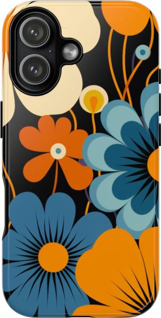 Retro-Blumenmuster in Orange und Blau – Hülle Kompatibel mit iPhone 17