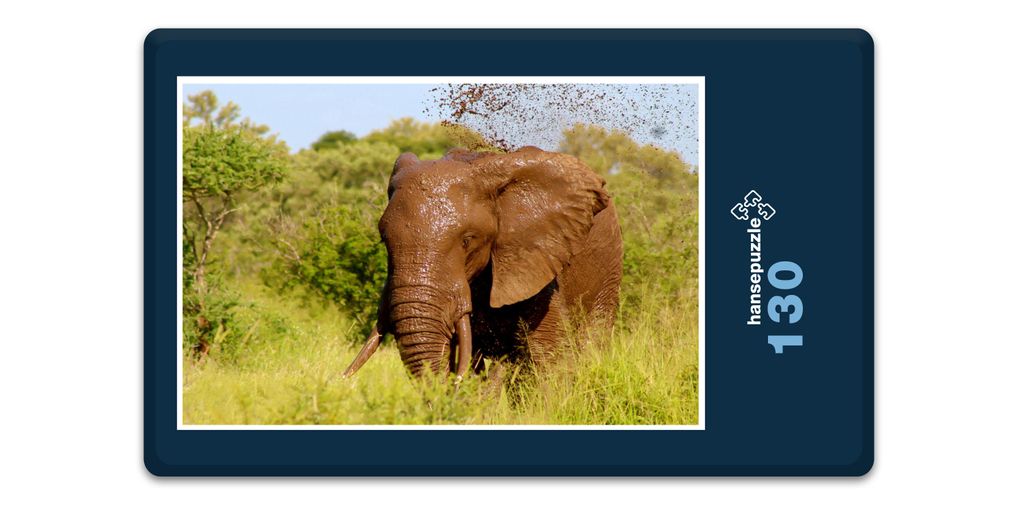 hansepuzzle 19017 - Schlamm-Bad Puzzle, 130 Teile, Tierwelt, 28,7 x 20,0cm mit hochwertiger Aufbewahrung, Kartonbox und wiederverschließbarem Beutel