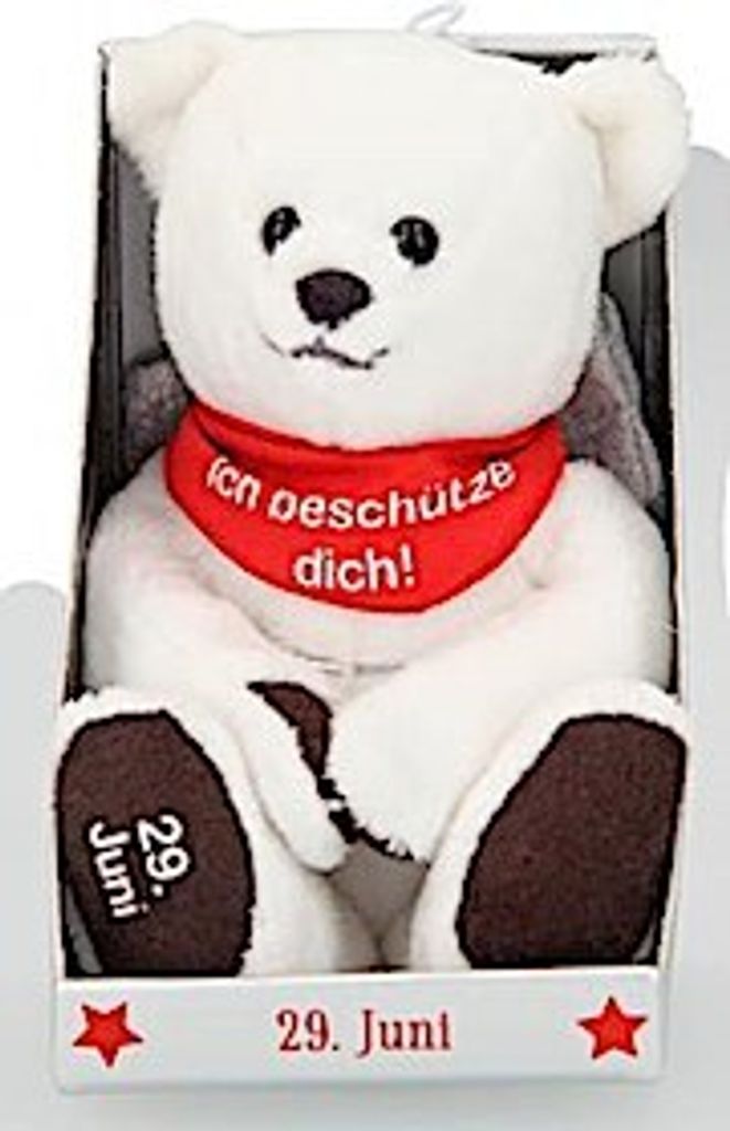 Depesche 8139.181 - Schutzengel Bär aus Plüsch, ca. 9 cm, mit Datum 29. Juni, Geschenk für Geburtstag, Jahrestag oder Hochzeitstag