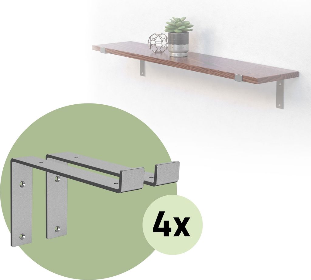 ML-Design 8 Stück Regalträger L-Form, 25x4x14,5 cm, Grau, aus Metall