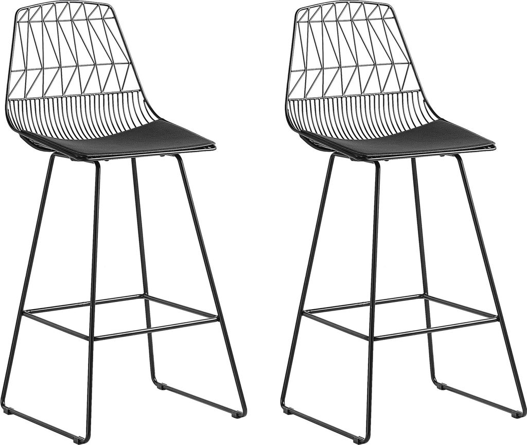 BELIANI Moderner Barstuhl 2er Set mit Kissen Schwarz Rückenlehne 113 cm Industriell