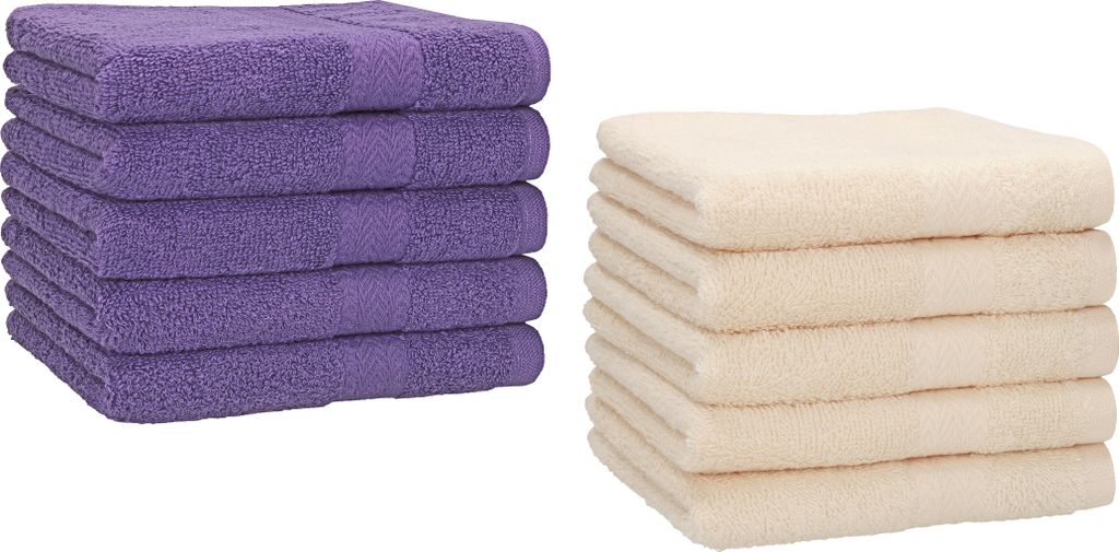 Betz 10 Stück Gästetücher 30x50 cm PREMIUM 100% Baumwolle Set Farbe: lila und beige