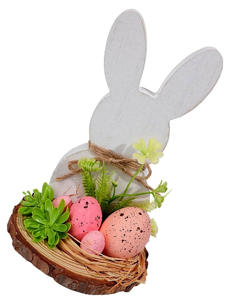 Handgeschnitzte Osterhasen-Figur aus Holz, Frühlingsdekoration für Kaminsims und Tisch
