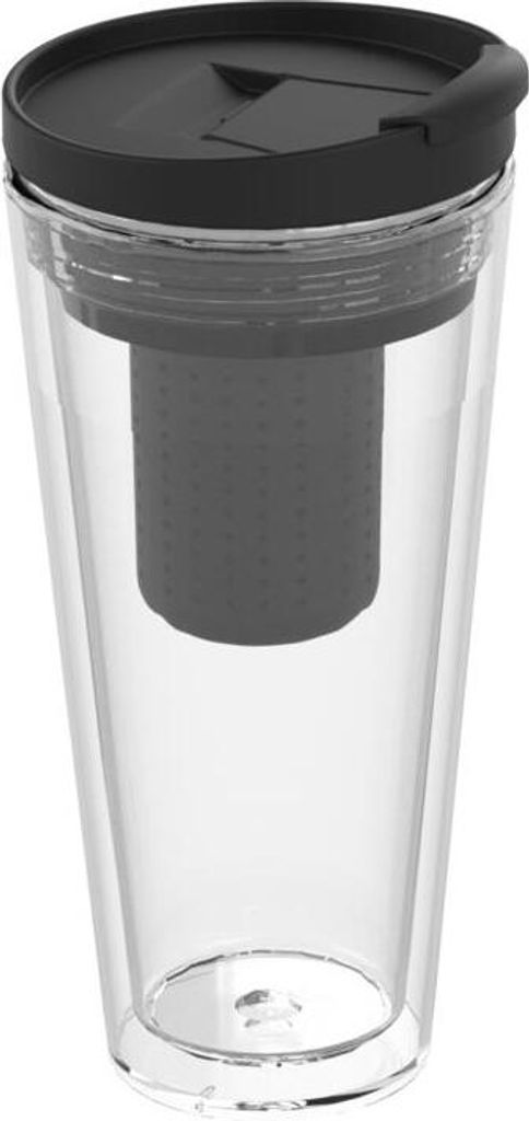 Isolierbecher Mocha mit Teesieb 350ml - Thermobecher mit Infuser - doppelwandiger Teebecher ToGo - Aromabecher für heißen & kalten Tee - transp...