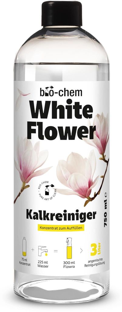 bio-chem White Flower Kalkreiniger Konzentrat | Badreiniger gegen Kalk & Wasserflecken für Bad, Dusche & Armaturen | Duftkomposition White Flower ...