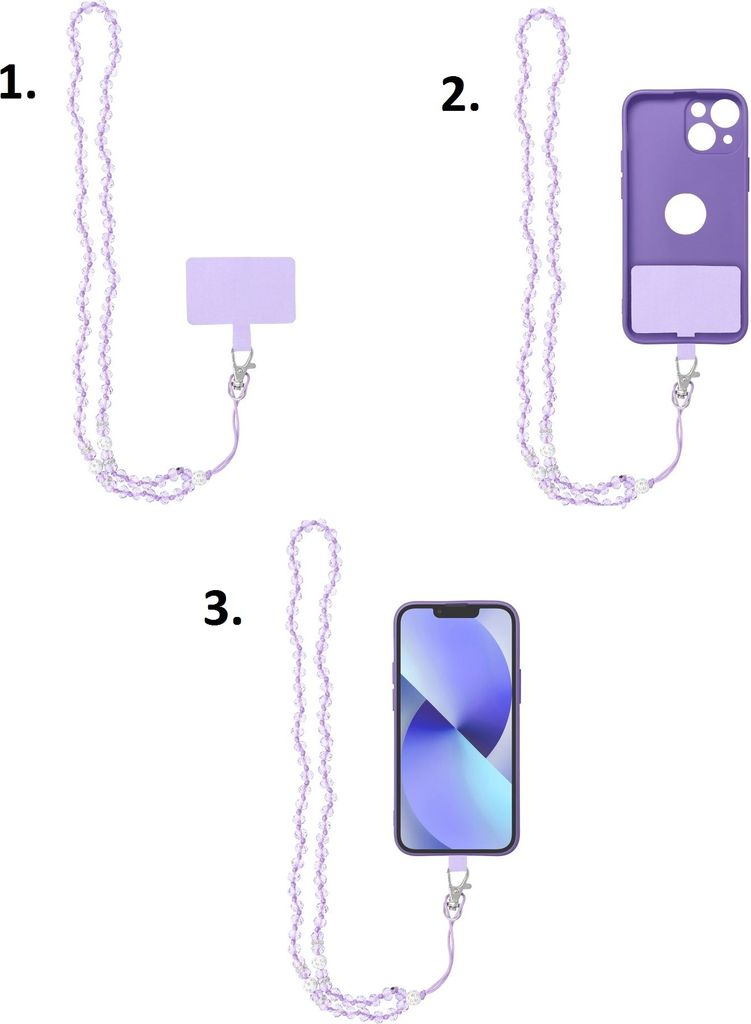 Hakai Handykette Kristall Umhängekette für Motorola moto e6 Play, e6S 74cm lang lila plastik kristalle + Hakai Pad