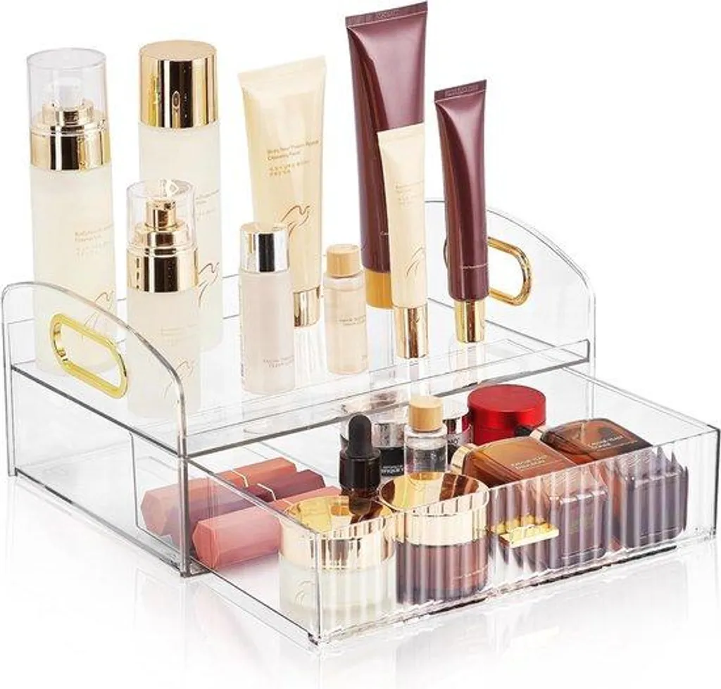 Organisateur de maquillage multifonction en acrylique à tiroirs clairs