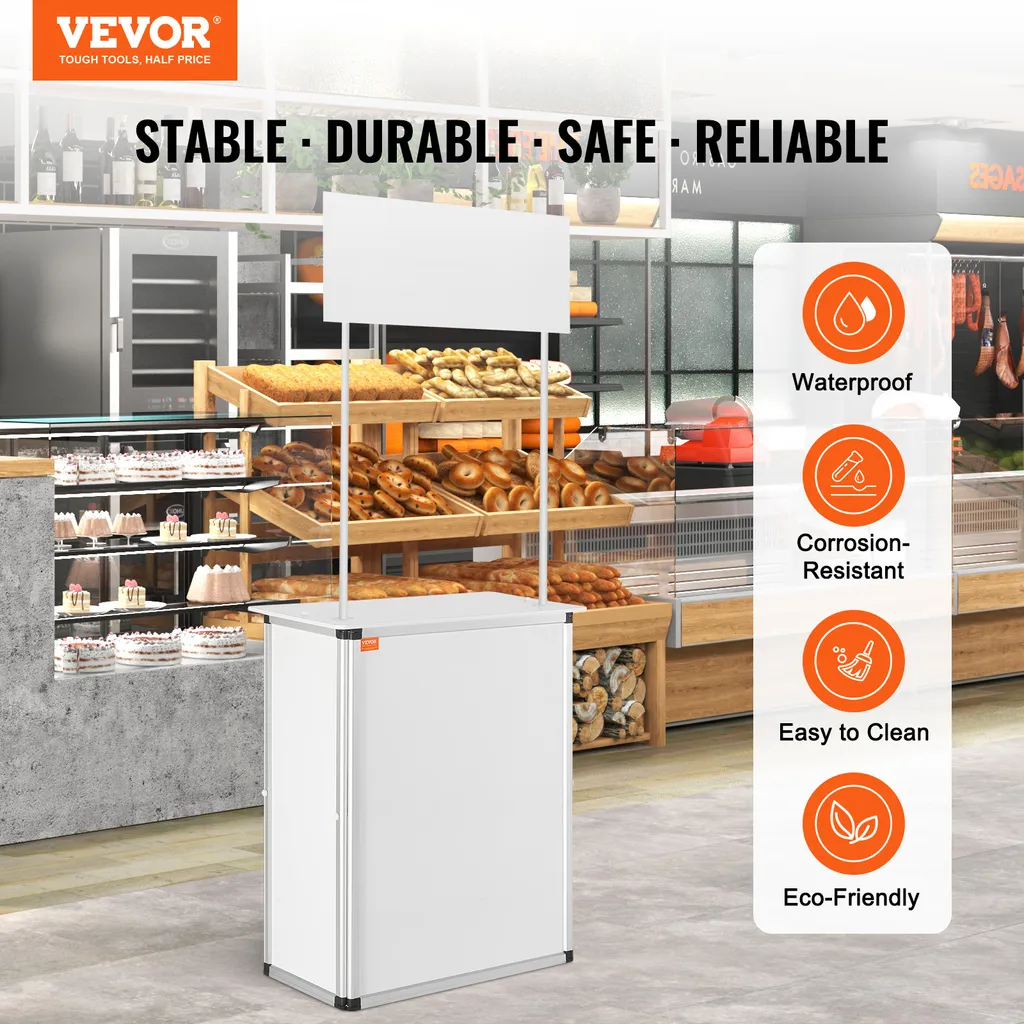 VEVOR Bancone espositivo portatile Bancone espositivo, 785 x 380 x 1815 mm Bancone espositivo Bancone espositivo, Tavolo bar promozionale pieghevole, Bancone espositivo per ricevimenti con ripiano di stoccaggio, Borsa di trasporto - 2